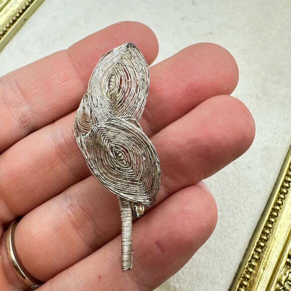 Vintage Jewelry Silver Tone Brooch West Germany Spun Wire Handmade - Picture 2 of 4